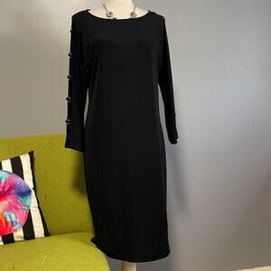 Chicos Travelers Black Knit Long Hoop Sleeve Dress 1